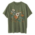 thumbnail image 6 of LEBONYARD Short Sleeve Womens Tops,Clothes under $5.00 fashion,Women's Fashion Summer Round Neck Drop Sleeves Leisure Short Sleeve Flower Printing Tops Army Green L, 6 of 6