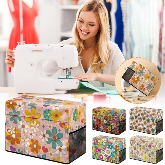 Floral Pattern Sewing Machine Easter Cover, Multifunctional Storage Bag, Dustproof Protective Cover, for Standard Sewing Machines, Durable Fabric Cover, Home Sewing Machine Protection, 18*13*9in, E