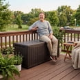 thumbnail image 6 of Dextrus 240 Gallon XXL Deck Box, Weatherproof Resin Outdoor Storage with Lock, 3-Person Bench for Patio, Garden, Pool, Dark Brown, 6 of 7