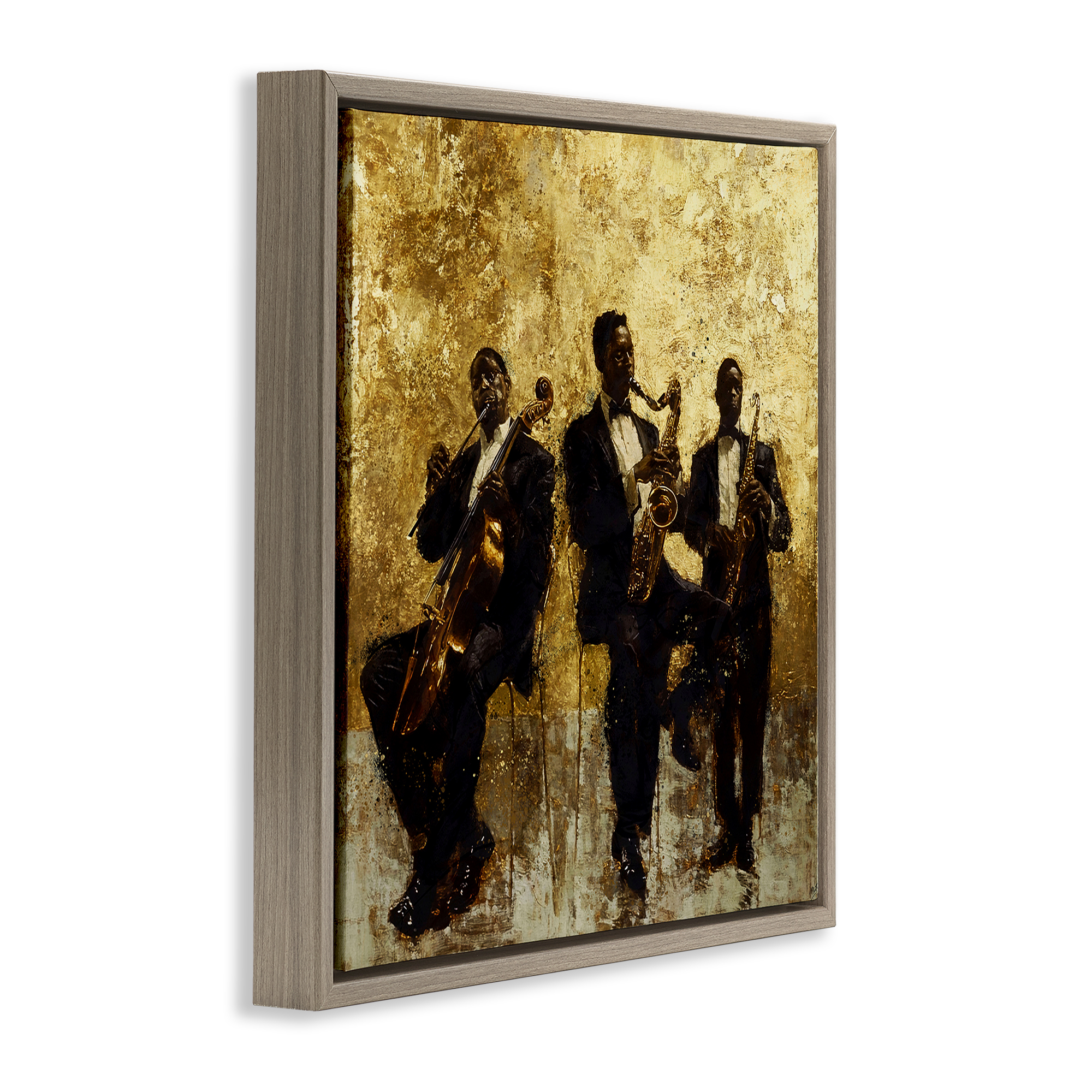 Golden Era Musicians Abstraction Brown Framed Floater Canvas Wall Art, design by Marta Wiley
