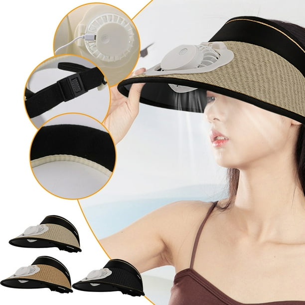 Sombrero solar con ventilador de carga USB - Gorro de protección solar ajustable con ventilador de refrigeración de 3 velocidades para exteriores, playa y viajes