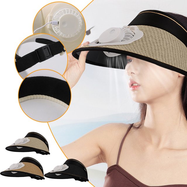 Gorro de ventilador con carga USB - Sombrero solar ajustable con ventilador integrado para viajes al aire libre, playa, conducción - 3 velocidades, rosa/beige/negro