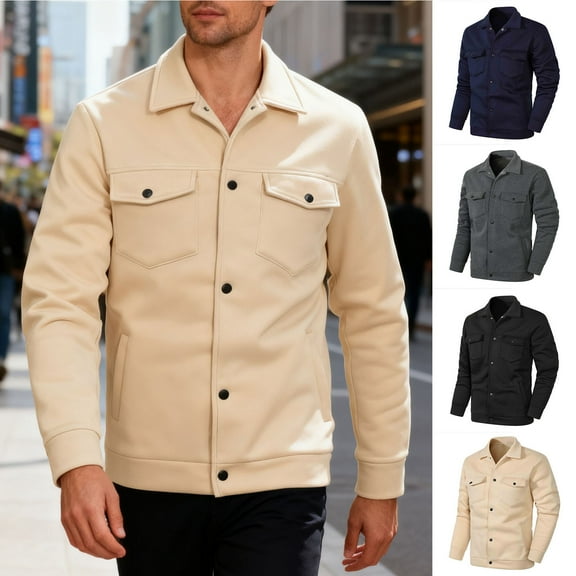 Miluxas Men's Button Down Fleece Shirt Jacket Casual Long Sleeve Shacket Overshirts with Flap Pockets Navy XL(XL)