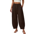 thumbnail image 2 of Utoimkio Women's Barrel Linen Pants High Waist Pleated Cuffed Cropped Balloon Trousers with Side Pockets for Beach Vacation Daily Walk, 2 of 6