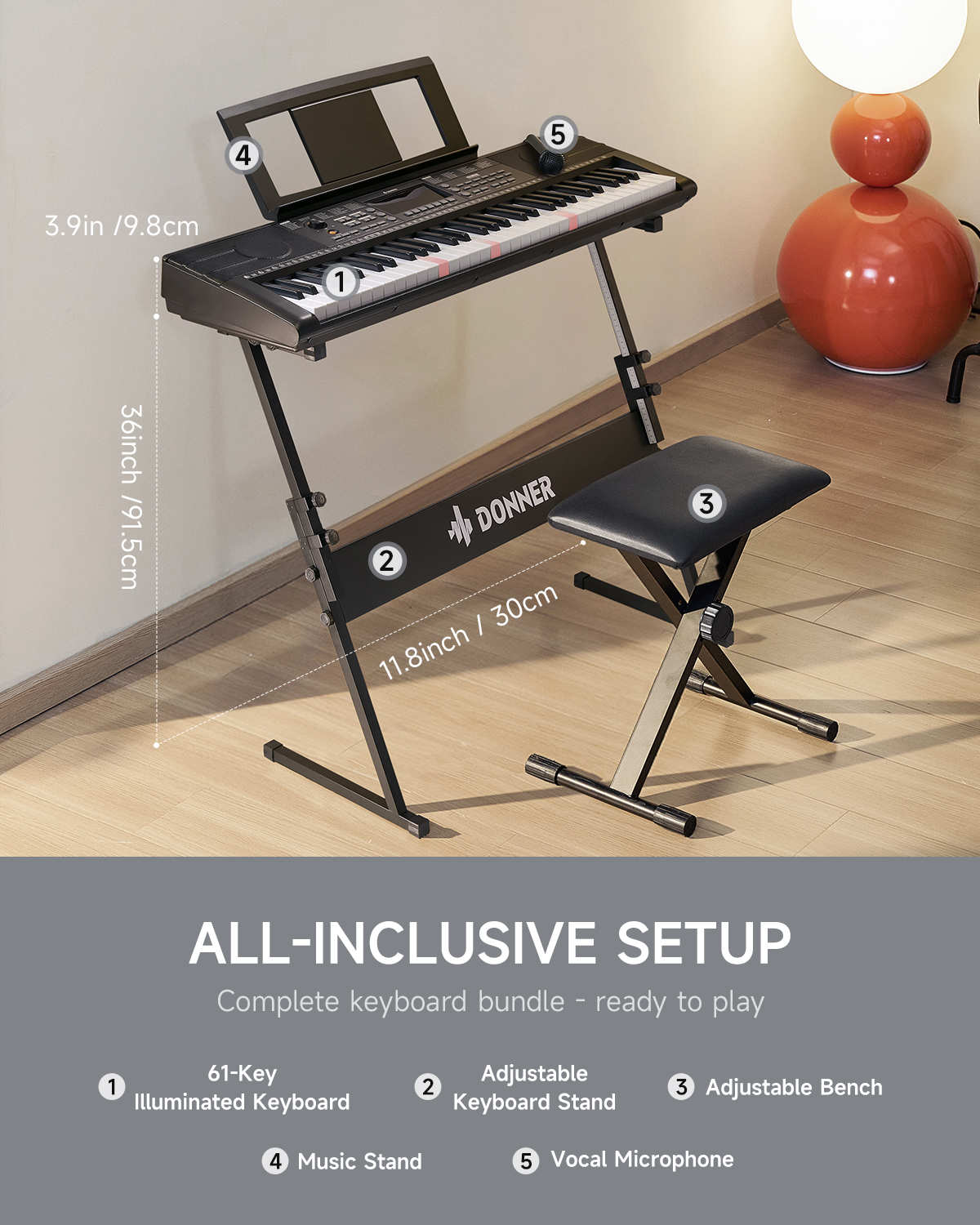 Donner DEK-300 61-Key LED Keyboard Piano with Light-Up Keys photo 6