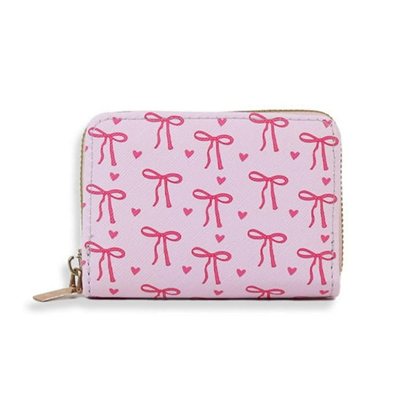 Womens Pink Sweet Bowknot Card Holder Multi-slots Zipper Mini Coin Purse Wallet