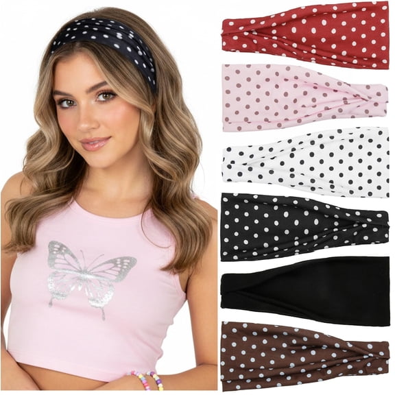 Headbands for Women Trendy Polka Dot Hair Bands for Yoga Workout Every Day Wide Thick Head Bands