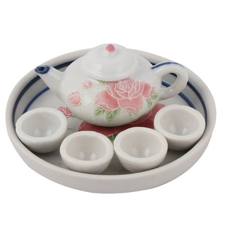 A Cup Of Christmas Tea And Saucer Home Desktop Ceramic Flower Print Teapot Cup Plate Tea Decor Ornament Set for Christmas ()