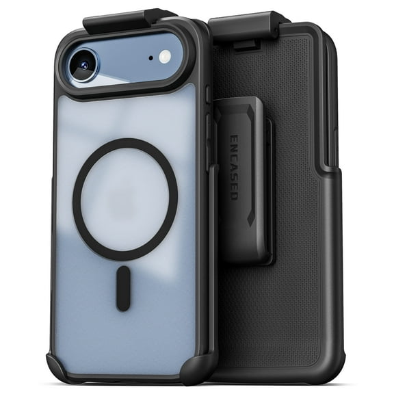 Encased for iPhone Air Frosted Phone Case with Belt Clip Holster - Compatible with MagSafe - Magnetic Hybrid Clear Cover with Full Lens Protection (Black)