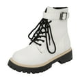 thumbnail image 6 of Winter Combat Boots for Women Waterproof Leather Lace up Trendy Buckle Ankle Strap Lug Sole Zipper Short Snow Booties, 6 of 7