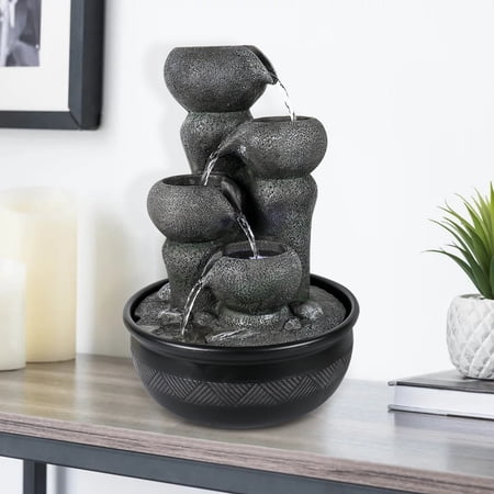 Willwolf 15.7''H Relaxation Desktop Waterfall Fountain Decor Portable Tabletop Waterfall Fountains ,Indoor Waterfall Feature with LED Light for Home Office Bedroom