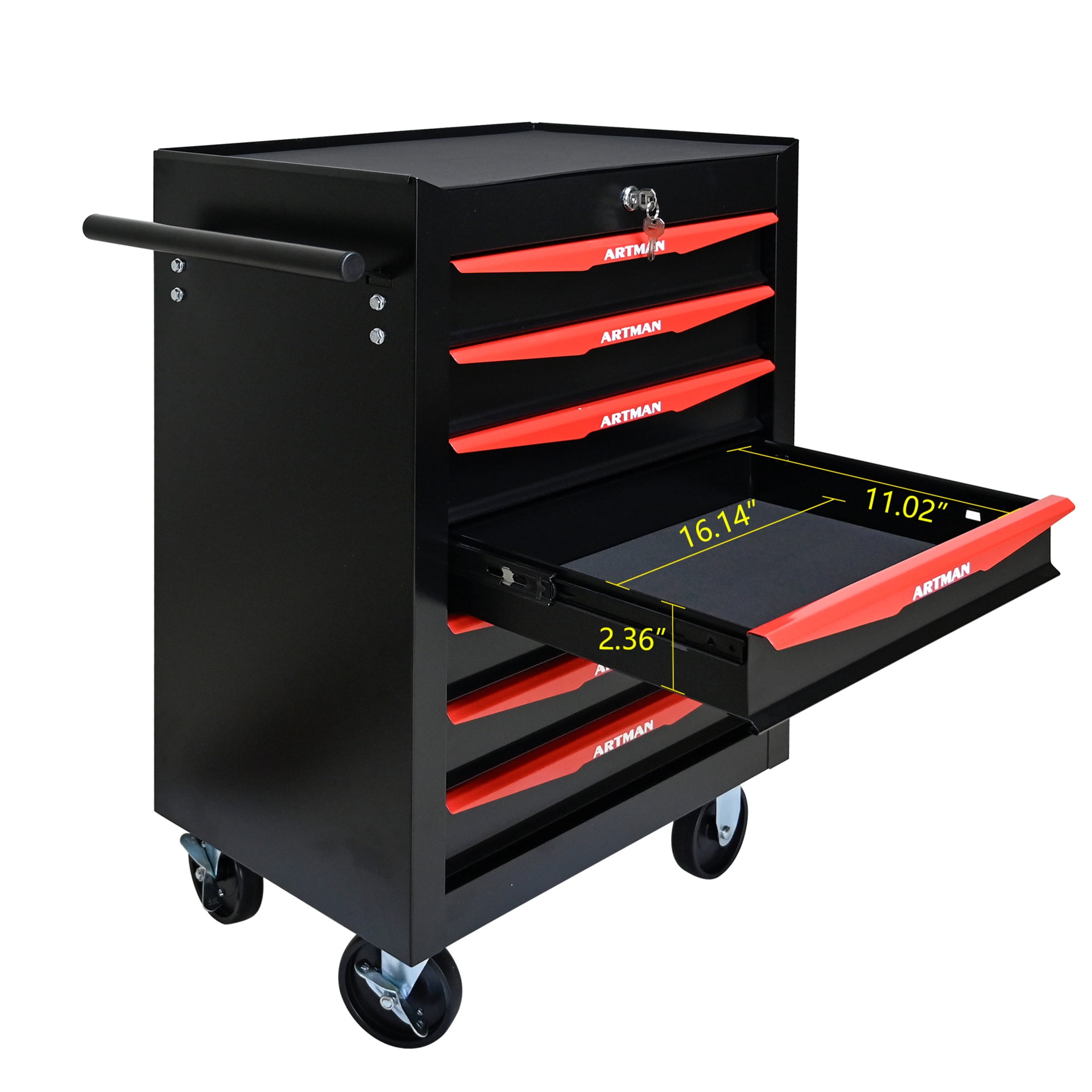 Noble House 7-Drawer Mobile Steel Tool Organizer with Key Lock, Ball Bearing Slide Storage Cabinet Box, Black
