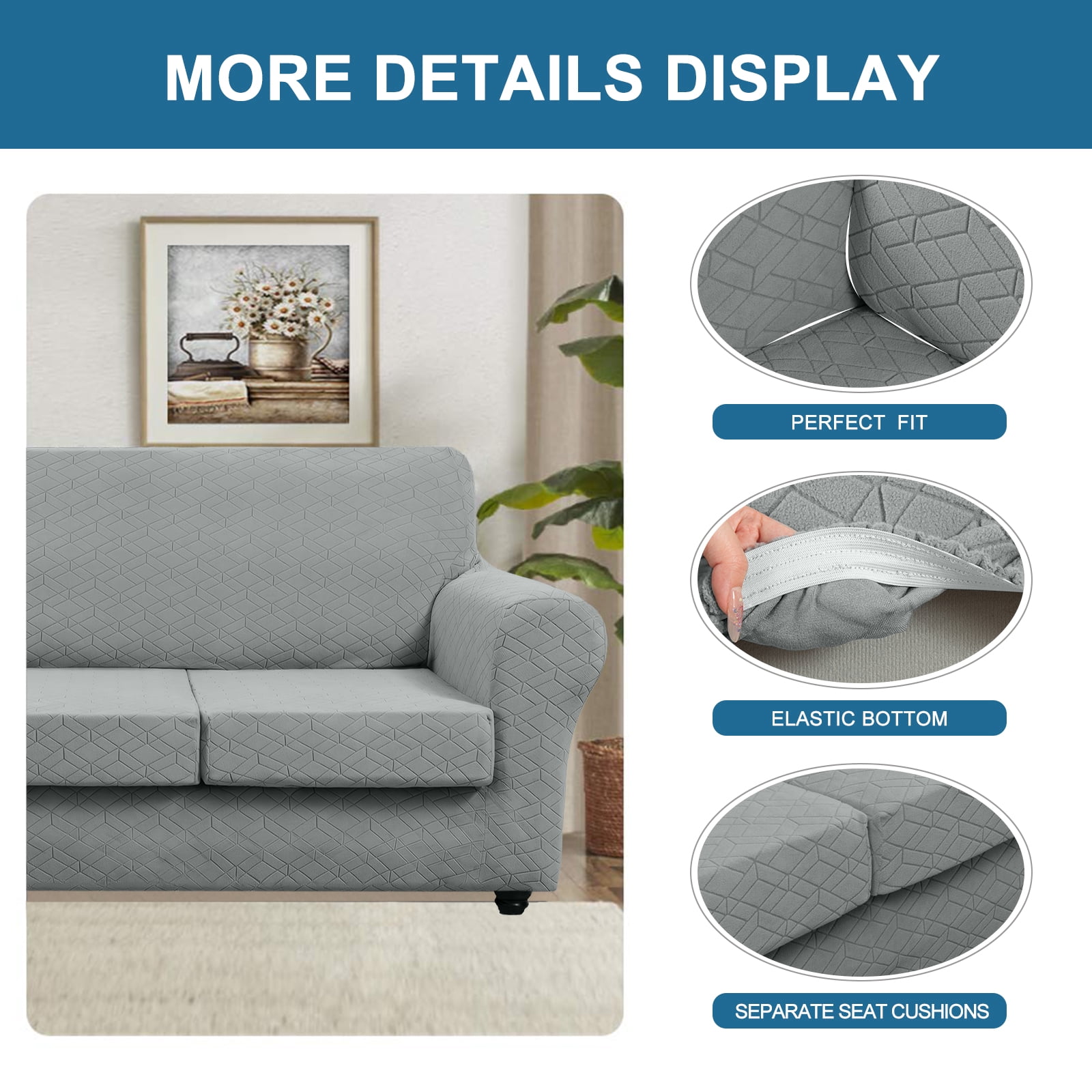 Sanmadrola 3 Piece Stretch Sofa Covers Couch Covers for 2 Cushion Couch Loveseat Covers Width Up to 72 Inch Feature Thick Soft Stay in Place