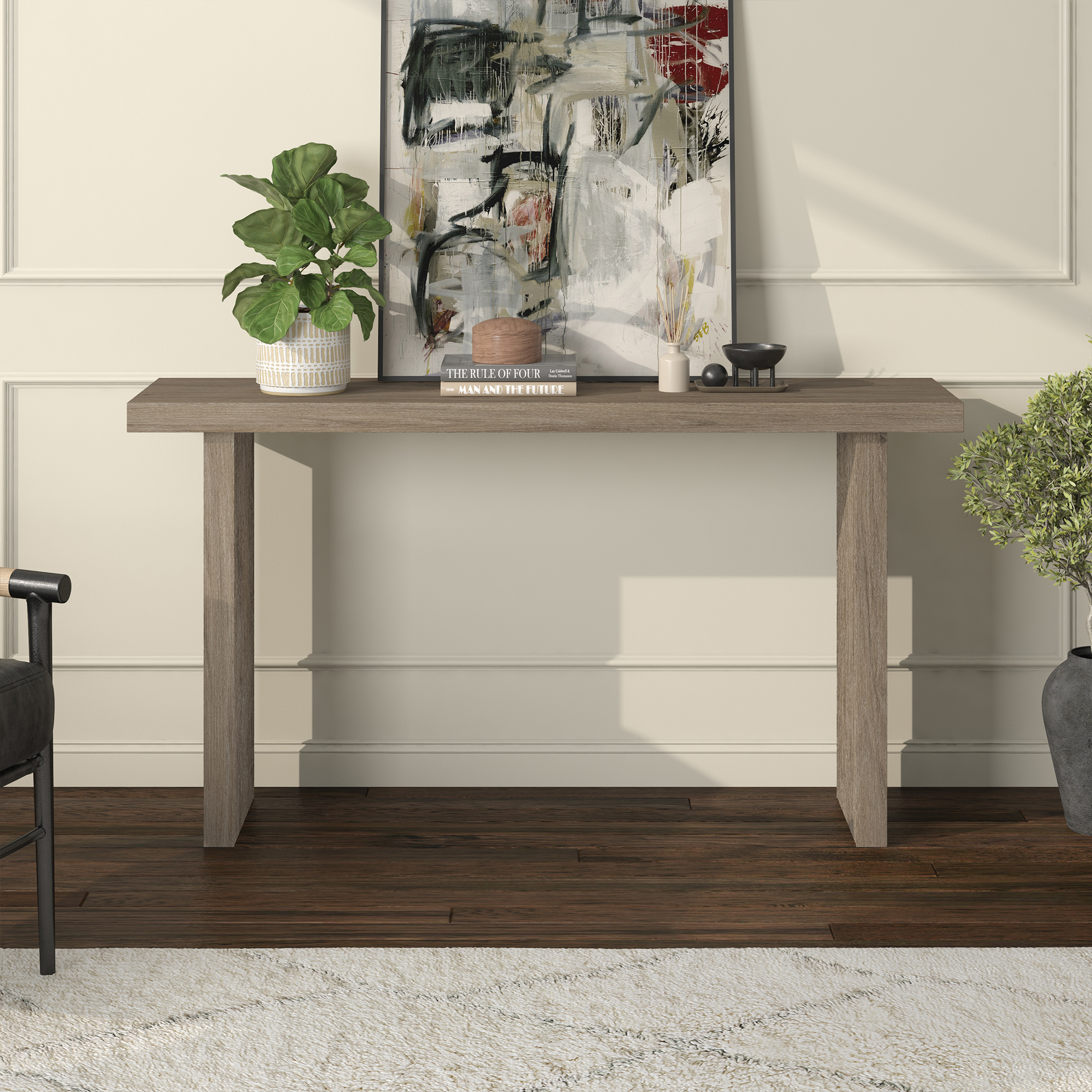 Evelyn&Zoe Modern/Contemporary 55" Wide Antiqued Gray Oak Console Table