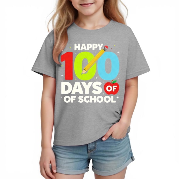 Camiseta de Manga Corta Linda con Impresión Gráfica para la Temporada Escolar de los Niños, Camisetas de Manga Corta de las Niñas