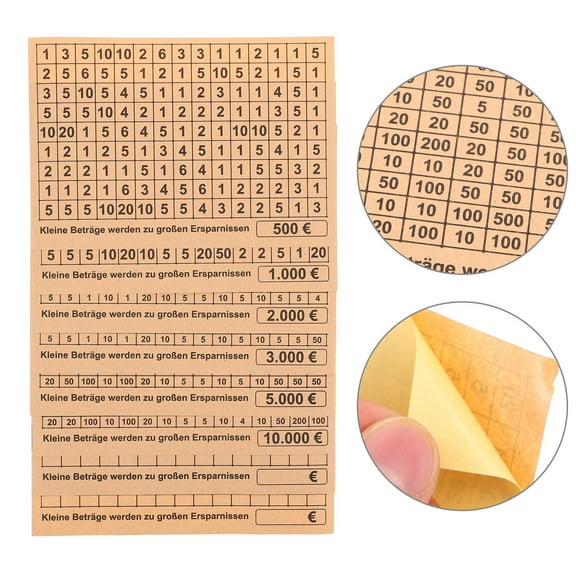 TABLZONE Money Saving Challenge Stickers Bank Labels for Home Use Light Brown Paper 2 Sets Budget Planner