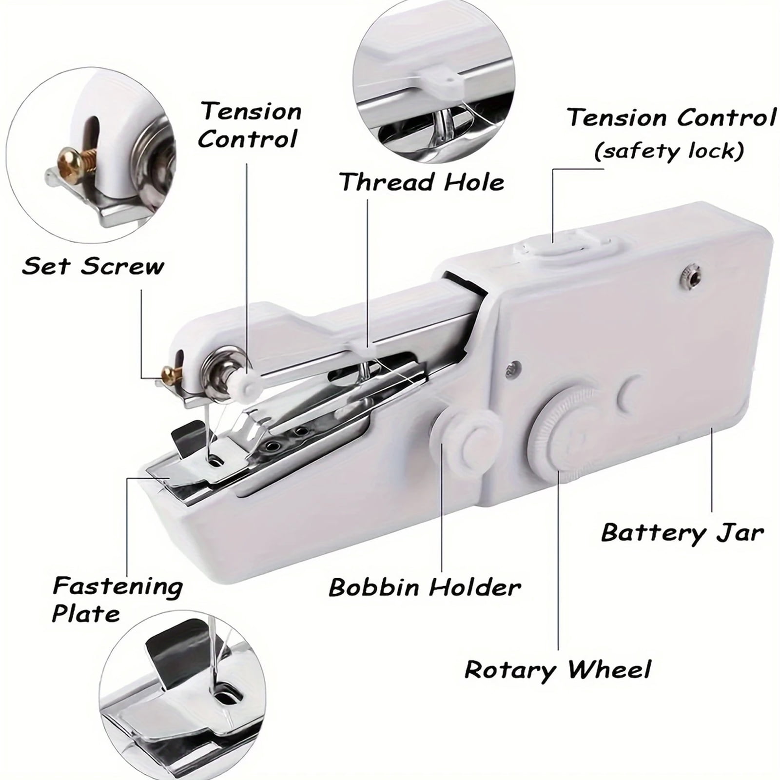 3 Pack Portable Handheld Sewing Machine, 2025 New Fast Stitch Mini Electric Sewing Machines, Small Hand Held Sewing Machine for Adults Beginners DIY Fabrics Clothes Home Travel (White)