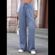 thumbnail image 5 of Pantalones Deportivos Casuales para Mujer, de Pierna , Holgados, con Cordón Ajustable, Cintura Alta, Elásticos y Bolsillos. Azul S, 5 of 10