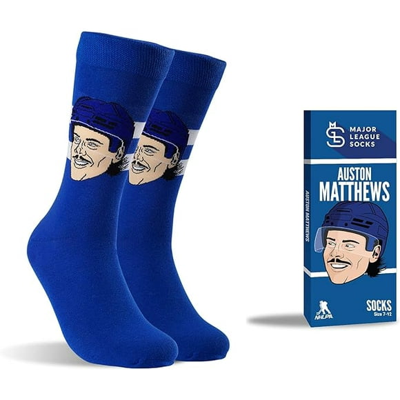 Major League Socks - NHL Toronto Maple Leafs - Auston Matthews - Hockey Fan Holiday Gift Unisex Apparel (Size 7-13)