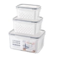 thumbnail image 2 of Plastic Food Storage Containers,3 in 1 Fresh Vegetable Fruit Storage Containers for Refrigerator,Kitchen Produce Saver Container with a Draining Basket,BPA Free,7.1x5.1x3.9inches, 2 of 8