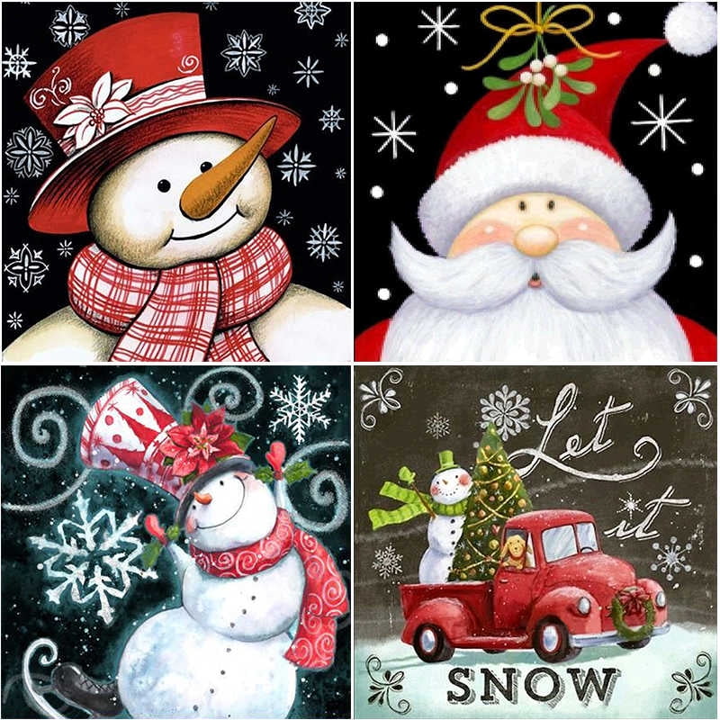 5D DIY Christmas Diamond Painting Kits for Adults 12×12 inch Art Crystals Diamond Painting Canvas Home Wall Decor Snowman Santa Embroidery Rhinestone Cross Stitch A, 30×30 cm 