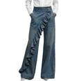 thumbnail image 2 of JUSLIO Womens Jeans,Lace Trim Full Length Casual Denim Trousers Solid Jeans, 2 of 5
