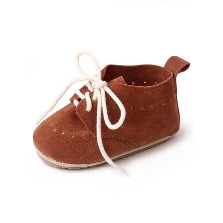

Sanviglor Newborn Crib Shoes First Walkers Flats Lace Up Moccasin Shoe Casual Breathable Comfort Oxfords Vintage Faux Suede Brown 18-24 months