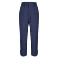 thumbnail image 4 of WULMLEO Work Pants Women Dressy Casual Plus Size Wide Leg Cargo Khakis High Waist Straight Twill Chino Slacks Ankle Pants Dark Blue M, 4 of 6