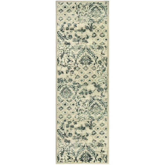BNM Floral Damask Indoor Runner Rug, 2' 7" x 8', Beige