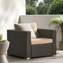 Rosen Wicker Outdoor Club Chair with Cushions, Multibrown, Beige