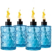 4 Pack Blue Glass Torches for Outside Tabletop with Wick and Cap,Citronella Torches Outdoor,Refillable Torch Canister,Decorative Tabletop Lantern for Yard,Patio,Deck,Garden,Outdoor Party,Landscape