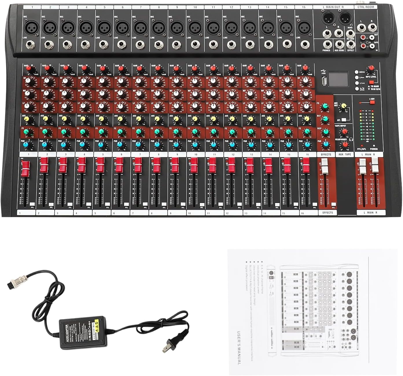 Miumaeov 16 Channel DJ Audio Mixer with Bluetooth USB, Studio Audio Sound Mixer Console, Professional Power Mixer Ultra Low Noise, Digital Effect Processor