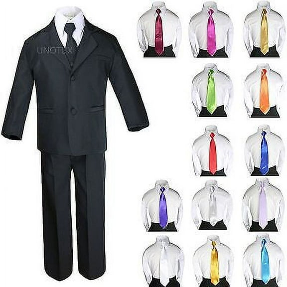 6pc Baby Toddler Boy Teen Black Formal Wedding Tuxedo Suits   Satin Necktie S-20