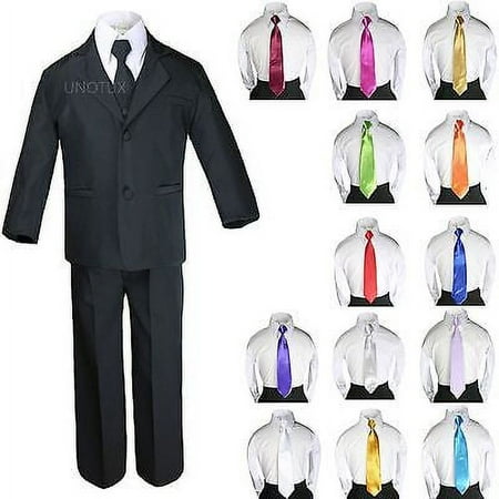 

6pc Baby Toddler Boy Teen Black Formal Wedding Tuxedo Suits + Satin Necktie S-20