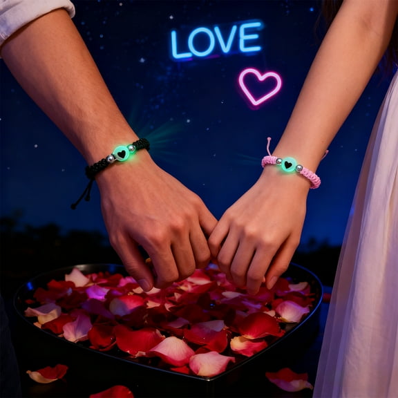 1 Pair Love Heart Beaded Matching Bracelets Colorful Rope Adjustable for Him and Her Couples Matching Friendship Long Distance