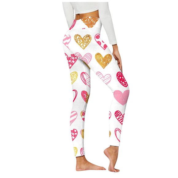 Pantalon de Yoga Grande Taille Décontracté Motif Cœur Taille Haute pour Femmes Mode Ajusté Entraînement Tendance Pantalon Droit Léger Fête Vacances Plage (Or, 3TG)