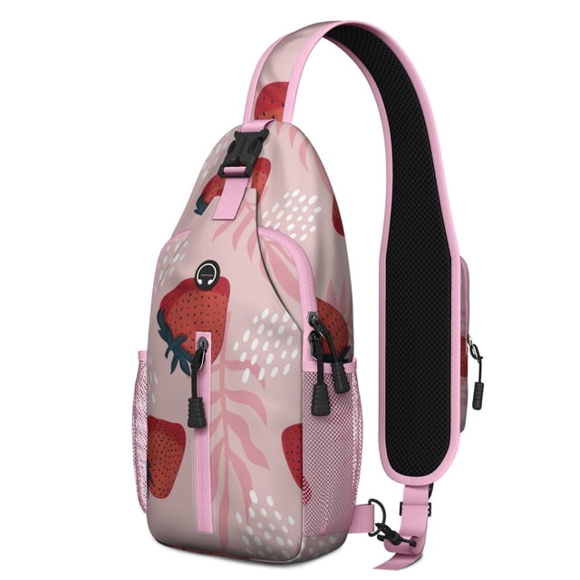 Sac à Dos à Bandoulière Frais pour Amateur de Fraises, Mignon Sac de Jour Bandoulière à Imprimé de Petits Fruits Rouges avec Motif Sucré, Fruité et Floral
