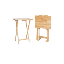 Mainstays Folding TV Tray Table Set of 2 with Storage Rack, Natural, Rubberwood, Indoor, 19" L x 14.5" W x 26" H