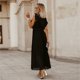 thumbnail image 5 of Vestido de playa plisado de gasa para mujer - Manga con volantes, corte ajustado, color liso, tallas S-XXL, para fiestas de verano/bodas, largo 140 cm, 5 of 7