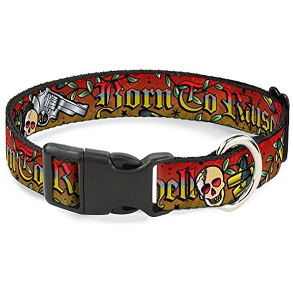 Buckle-Down PC-W30210-NL Born To Raise Hell Gray Plastic Clip Collar, Narrow Large 9-15"