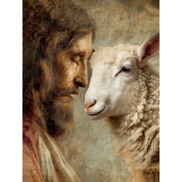 Jesus and Lamb Canvas Wall Art 15.75x11.81 Inches