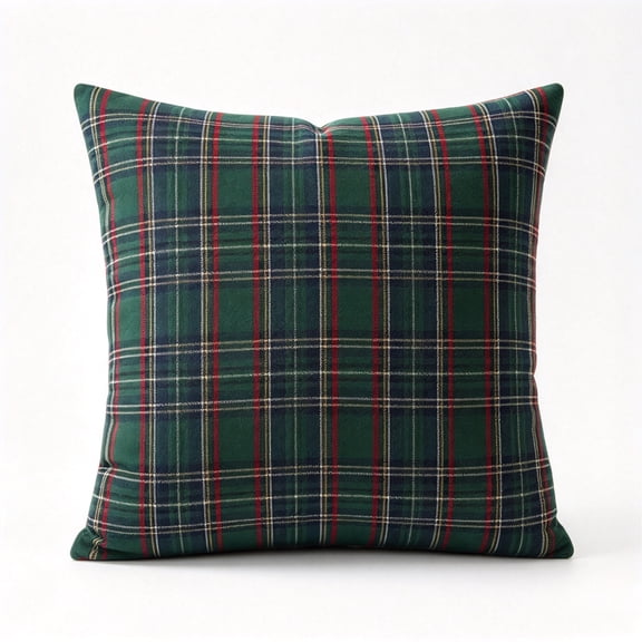 Christmas Tartan Plaid Throw Pillow 18x18 Inch Filled Decorative Cushion Holiday Red Green Plaid Pillow for Sofa Couch Living Room Home Decor