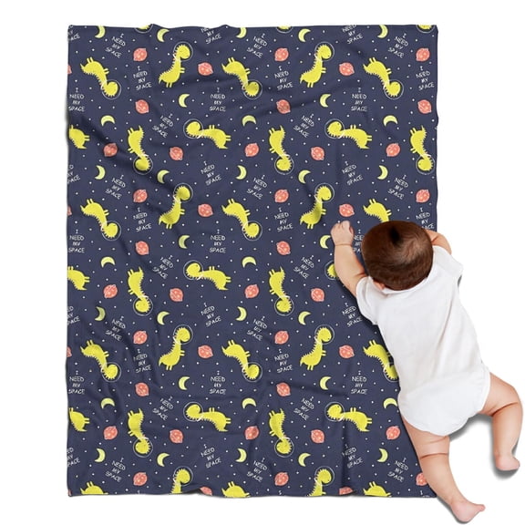DarkBlue Cartoon Dinosaurs Space Pattern Blanket,Comfortable Soft Flannel Throw Blanket,All Season,Warm Lightweight Blankets for Sofa Bed Couch Living Room Chair,30"x40"