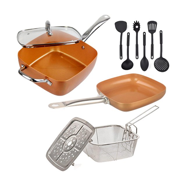 de utensilios de aluminio, para freír de 24 tapa, apto para lavavajillas, rejilla para profunda 11 piezas Gloria Bandeja cuadrada