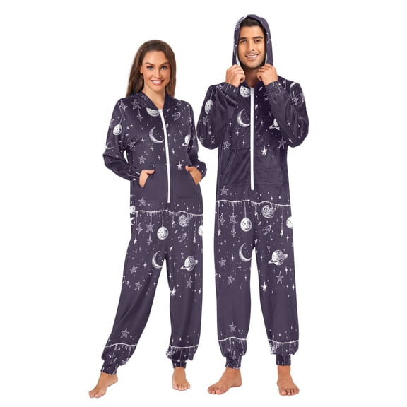 Celestial Hanging Decor Adult onesie Pajamas, Crystal Velvet Ultra Soft Warm Jumpsuit for Men and Women