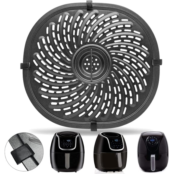 GWY Oval 10.1"×9.3" Non-Stick Stainless Steel Air Fryer Grill Pan, Crisper Plate Replacement Accessories with Rubber Bumpers, Dishwasher Safe