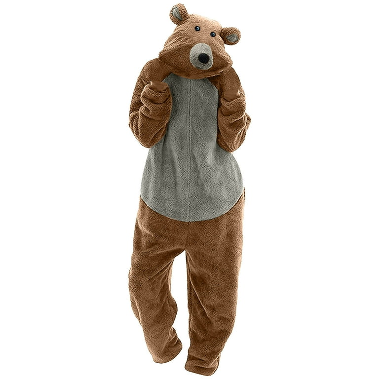 dazeni Unisex Adult Onesie Pajamas Flannel Cute Bear Onesie Pajamas Hooded Pajamas One Piece Footed Jumpsuit Teenager Walmart