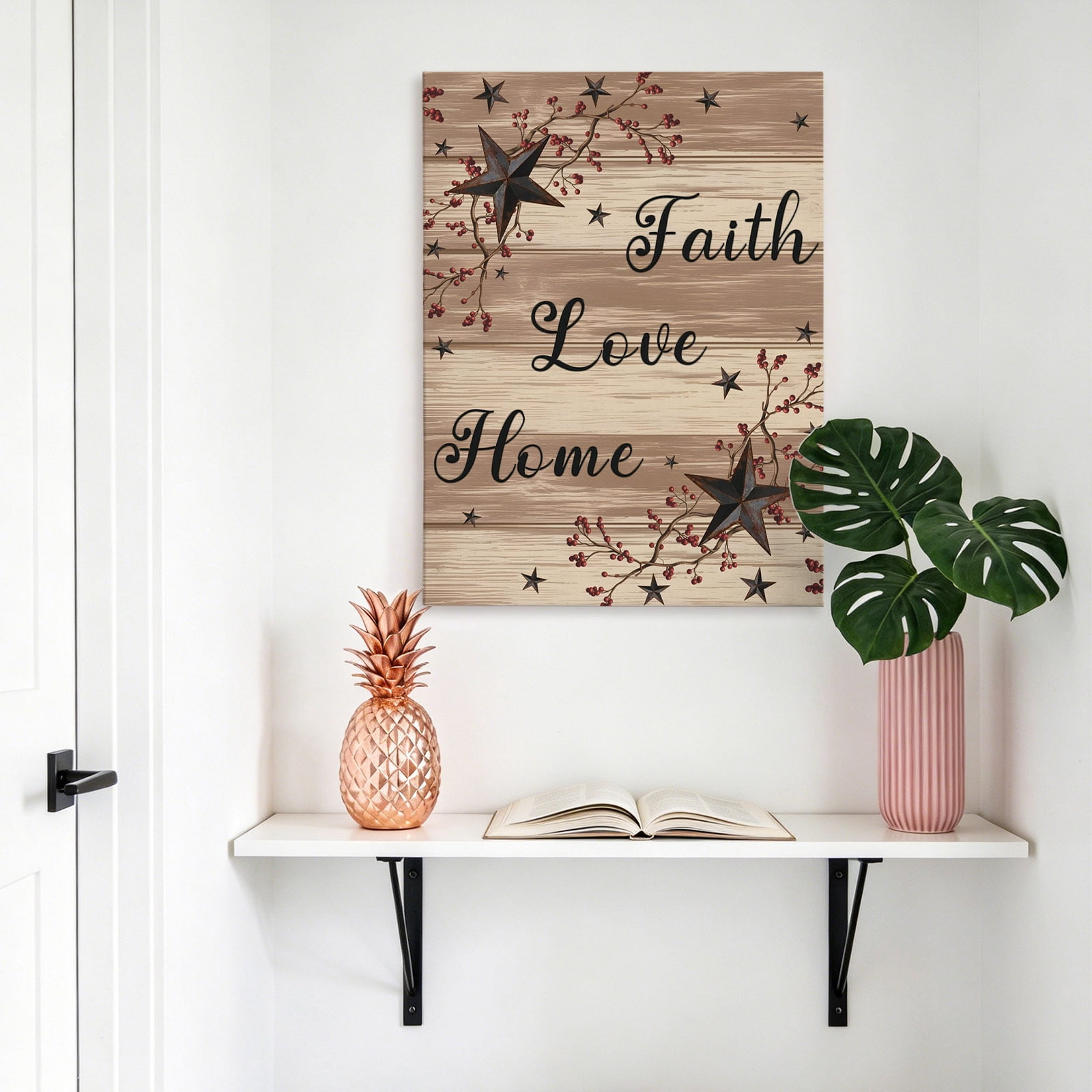 Retro Country Stars Canvas Wall Art for Living Room, Faith Love Home Berries Farmhouse Brown Striped Poster Print Painting for Bedroom Office Home Decoration Wall Pictures Prepare To Hang 12"x12"