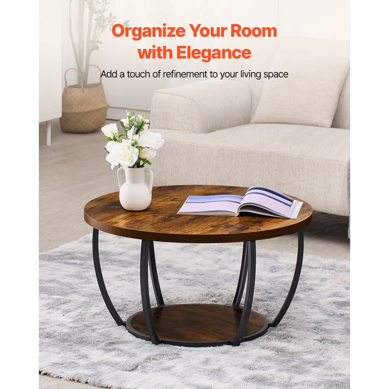 KFFKFF Round Coffee Table, 2-Tier Wood with Storage photo 2