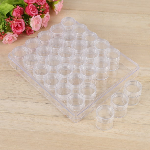 Herwey Round Small Containers, Small Containers, 30 Pcs Clear Plastic Jewelry Bead Storage Small Round Container Jars With Rectangle Box